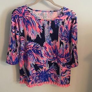 Lilly Pulitzer Pink & Purple Palm Tassel Top XS